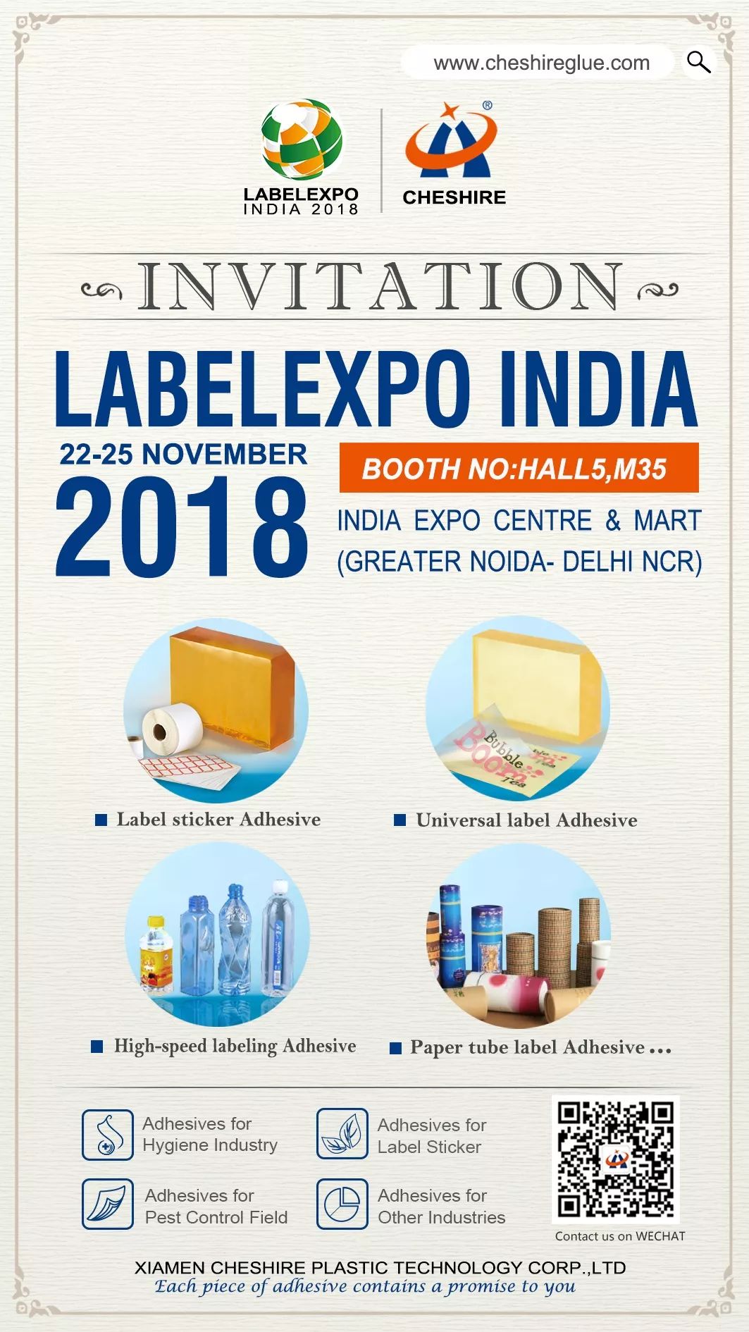 Cheshire adhesivo termofusible marcharán en Label Expo India
